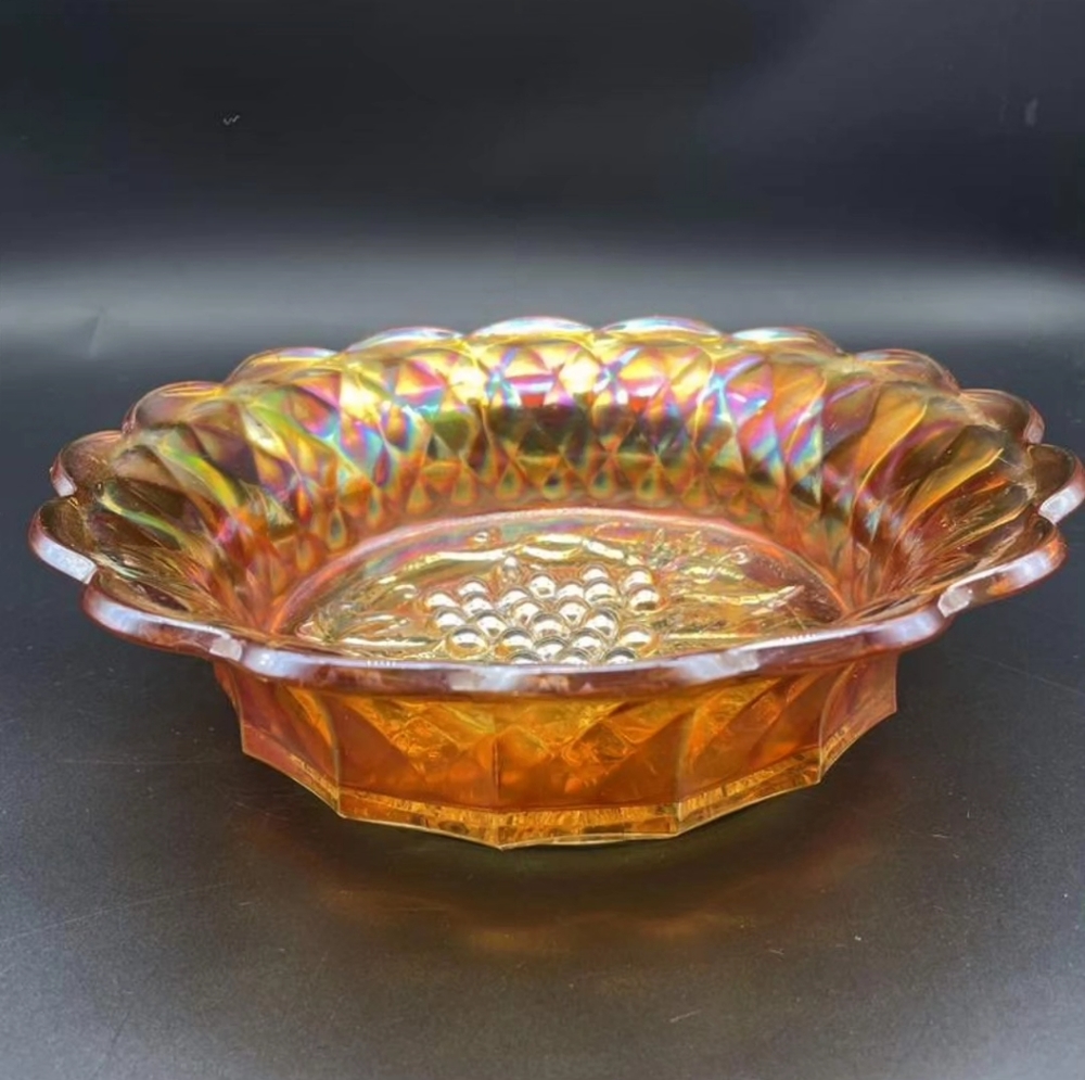 Vintage Imperial Carnival Glass Marigold Heavy Grape Bowl (b15)